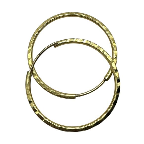 14K Yellow Gold Hammer Textured Hoop Earrings (15948) - Picture 1 of 10